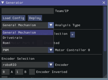 Robot Characterization new project screen.