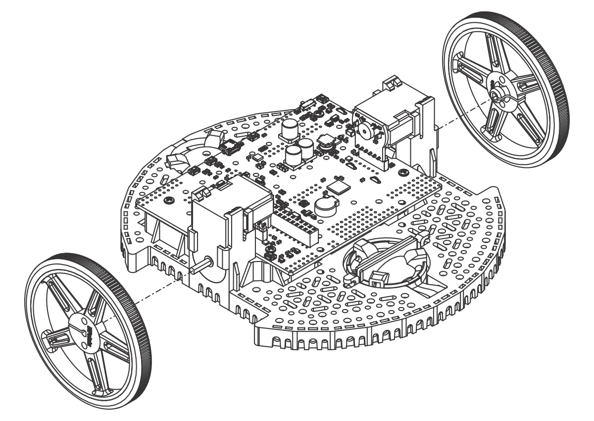 Attaching the wheels on the Romi chassis.