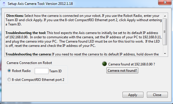 Setup Axis Camera