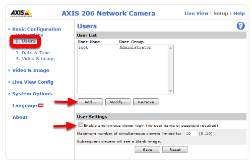 Adding users to camera configuration.