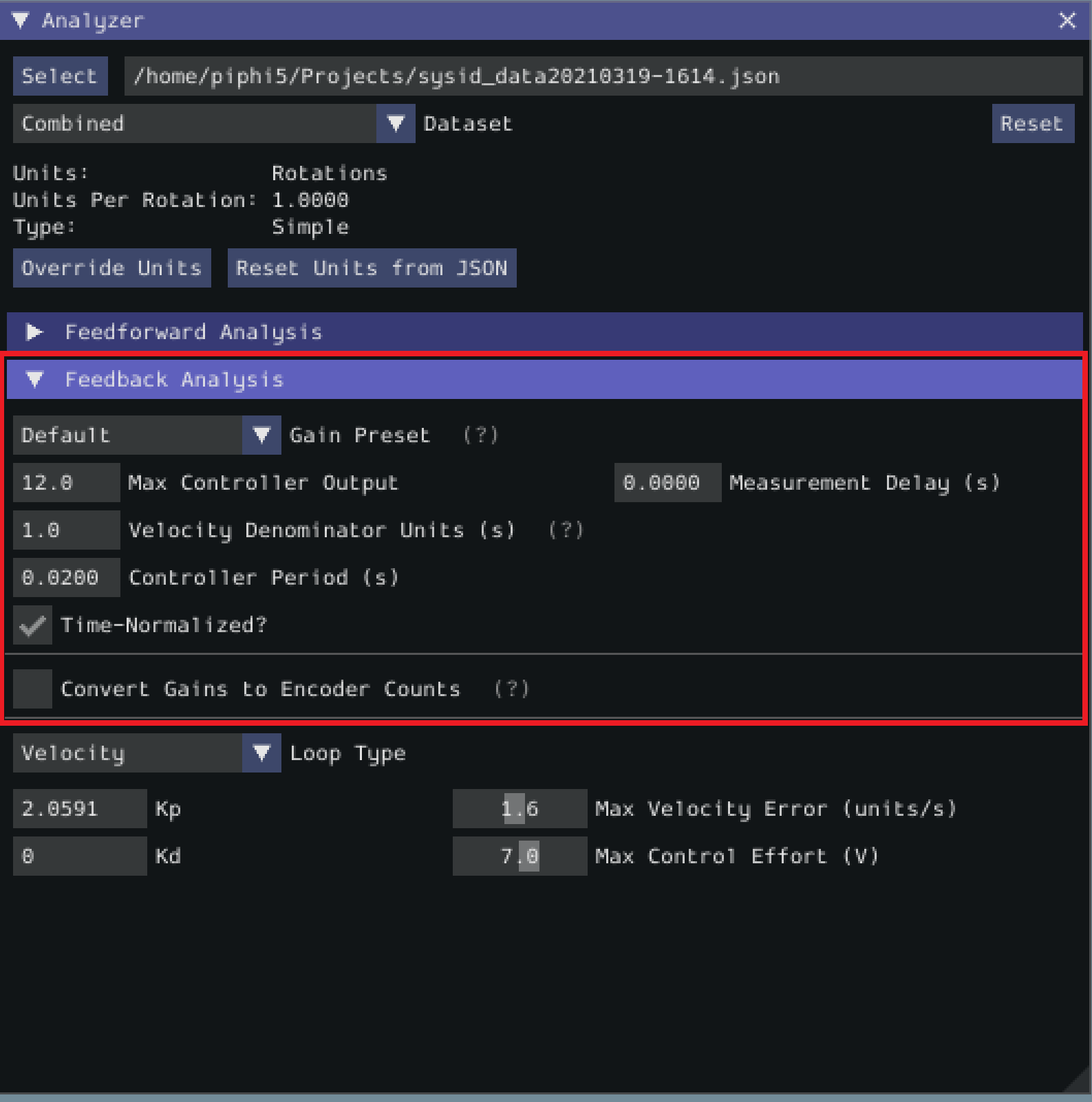 Picture of the controller settings