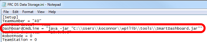 Modify the "DashboardCmdLine" entry to control where it looks for the file that it will start.