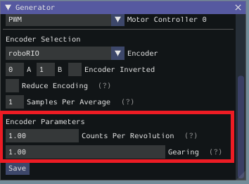 Encoder parameters section.