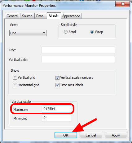 Moving to the Graph tab the Maximum field under Vertical Scale is highlighted.