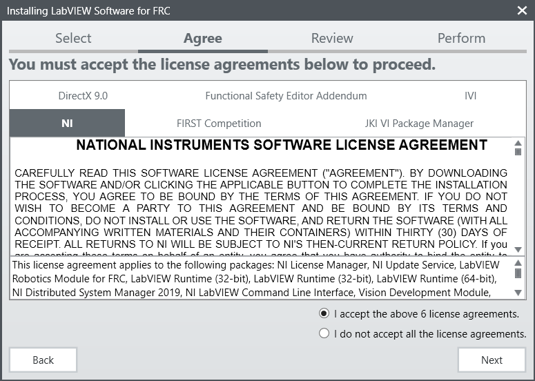 Accept the NI software license agreement.