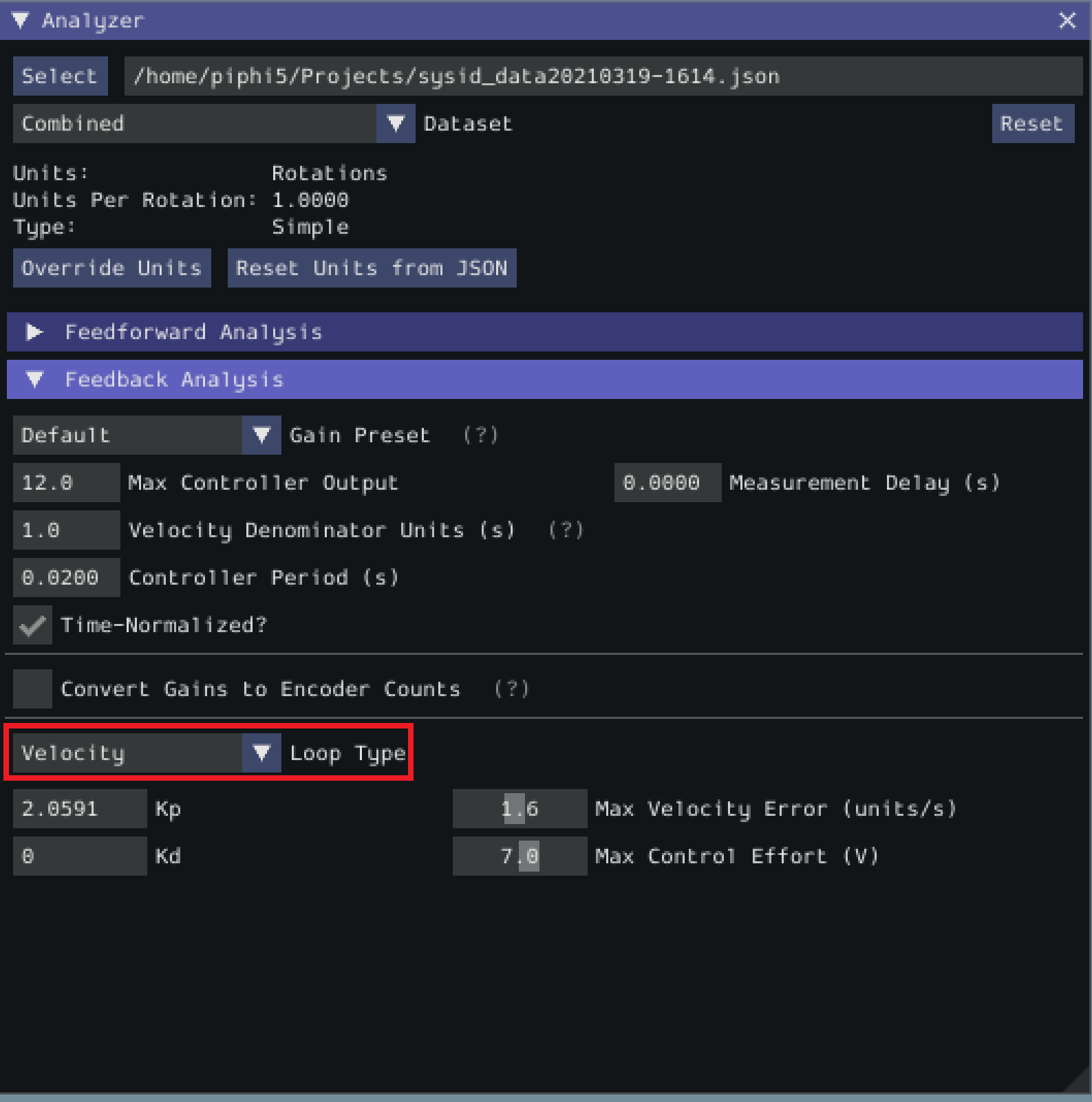 Specifying characterization loop type