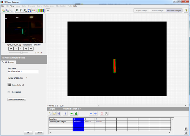 Boxes at the bottom display the height for each of the detected particles.