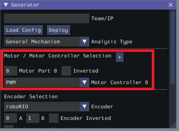 Motor selection section.