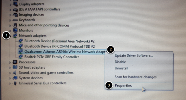 Opening the properties of the wireless adapter.