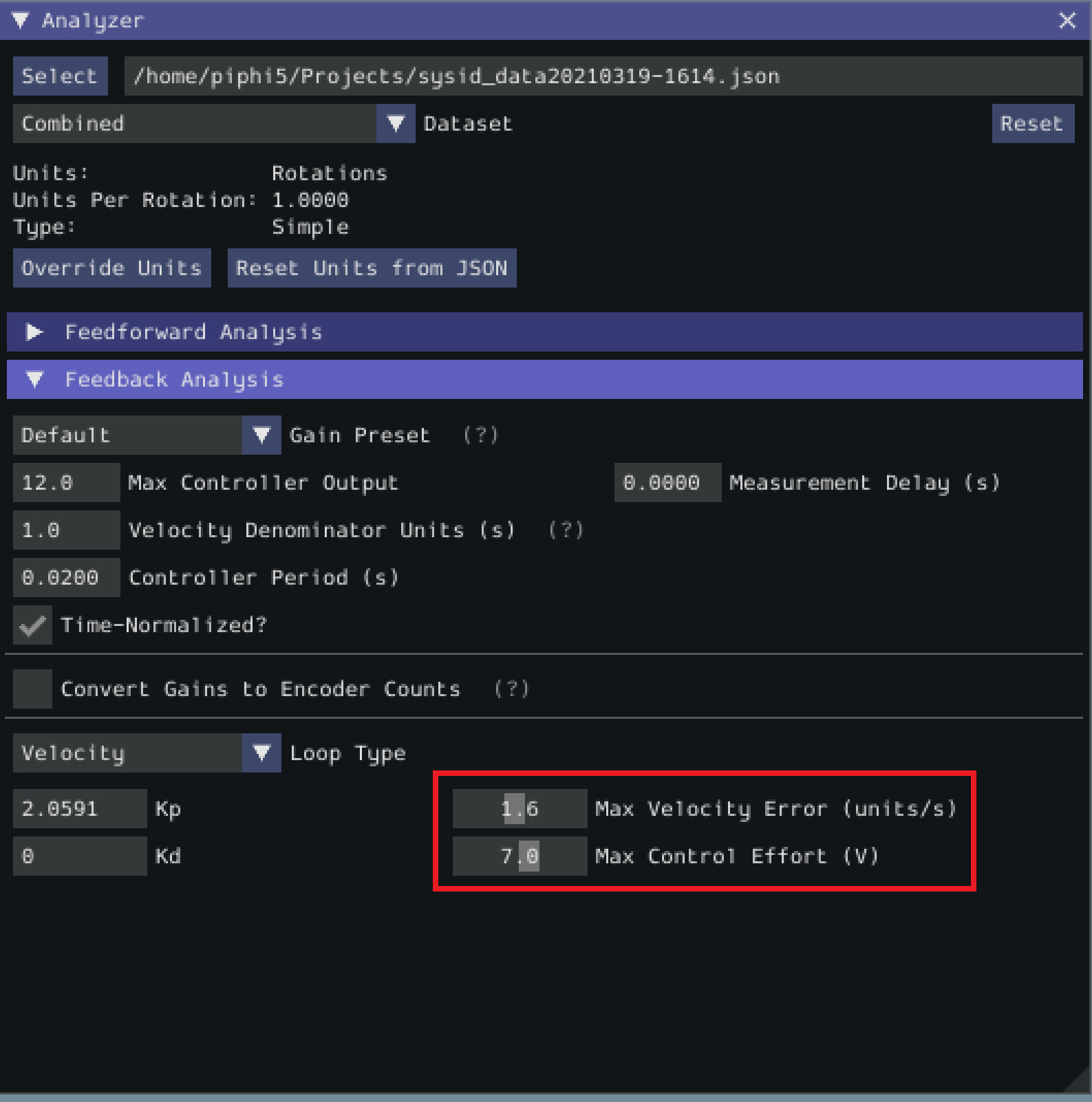 Entering optimality criteria for the feedback controller