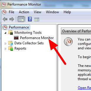 Click "Performance Monitor" under "Monitoring Tools" in the tree view.