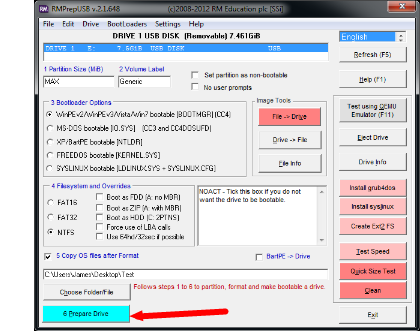 Click the “Prepare Drive” button.