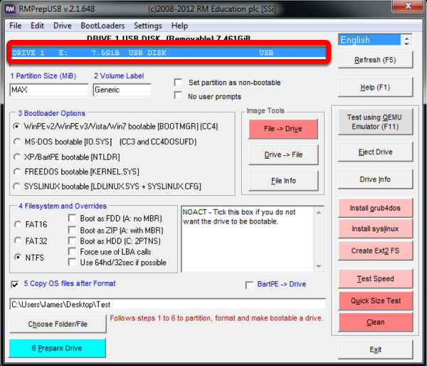 Using RMPrep with a USB drive.