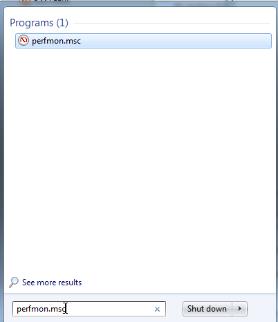 Using the start menu to type "perfmon.msc".